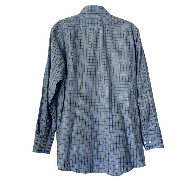 Boss Hugo Boss Men's Sharp Fit Blue Checkered Cotton Dress Shirt, Size 16 32/33 - Picture 2 of 7